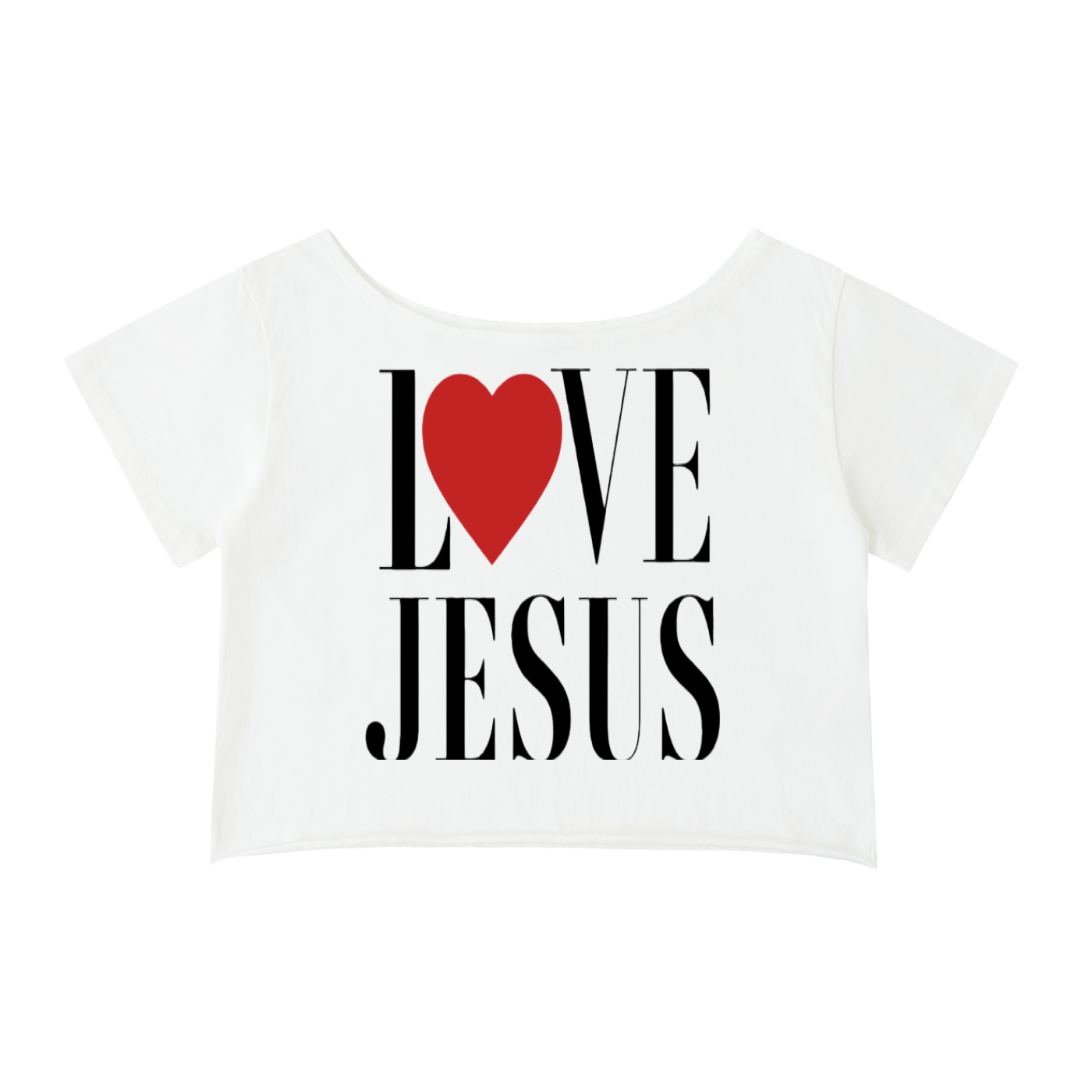 Off-Shoulder Rolled Hem Cotton T-heart Jesus Shirt